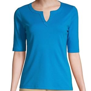 Lands' End Large split neck tee in Siam Blue